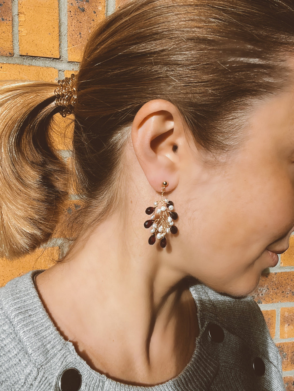 Garnet and pearl branch earrings Dangle & Drop Earrings