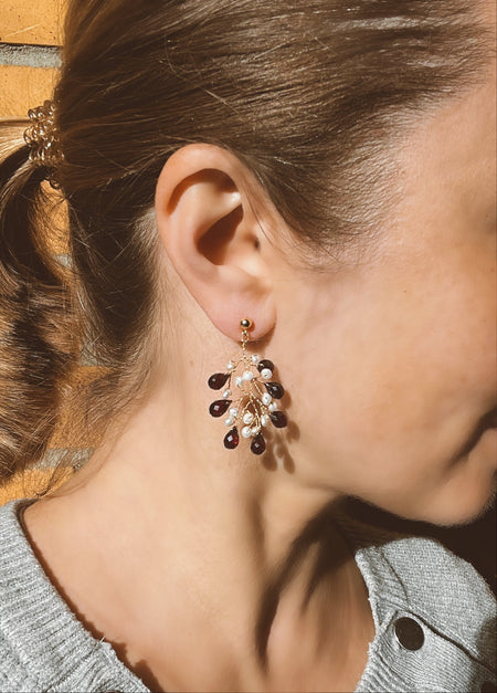 Garnet and pearl branch earrings Dangle & Drop Earrings