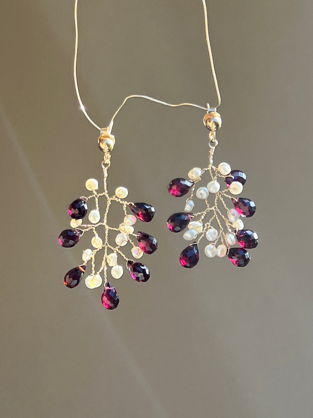 Garnet and pearl branch earrings Dangle & Drop Earrings