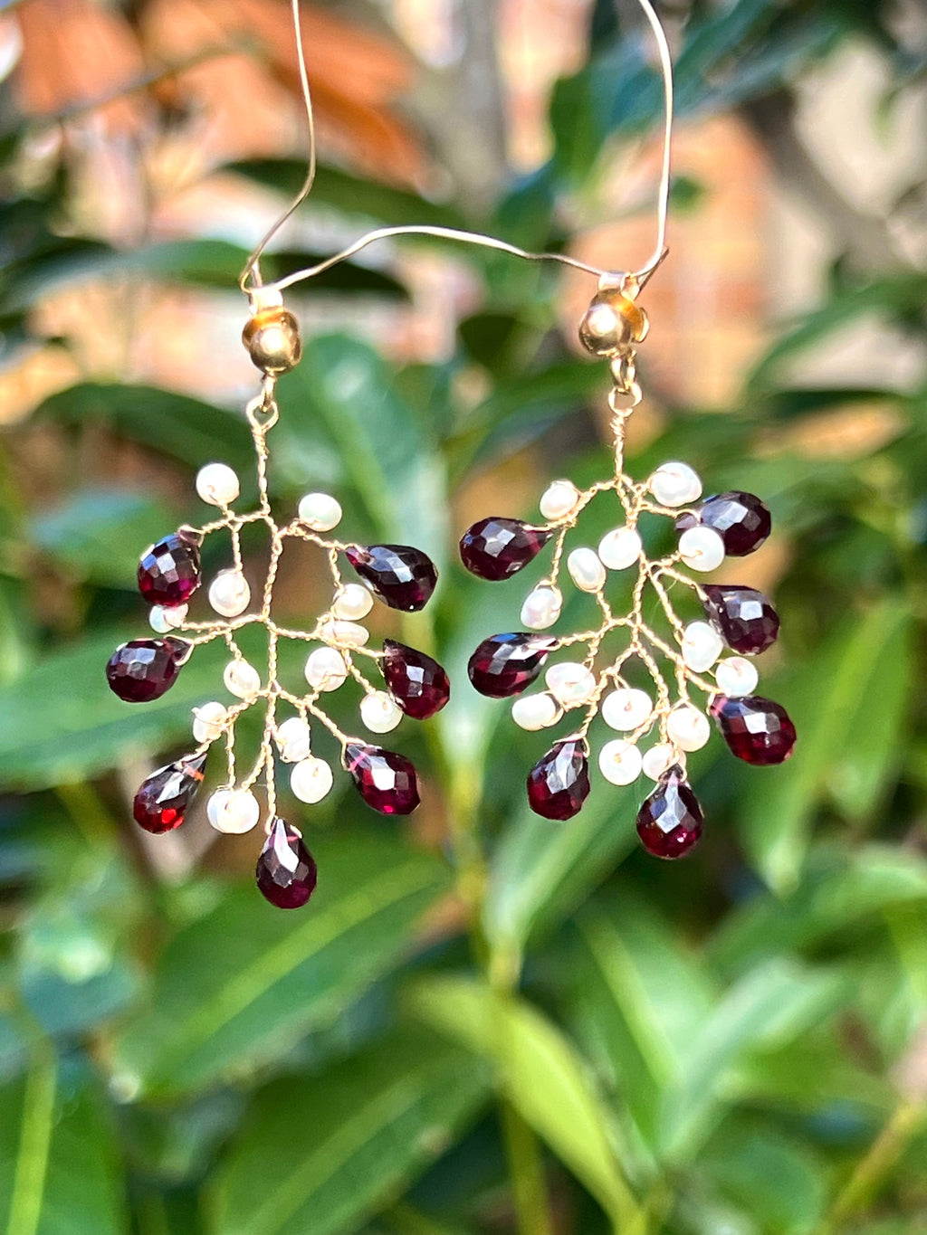 Garnet and pearl branch earrings Dangle & Drop Earrings