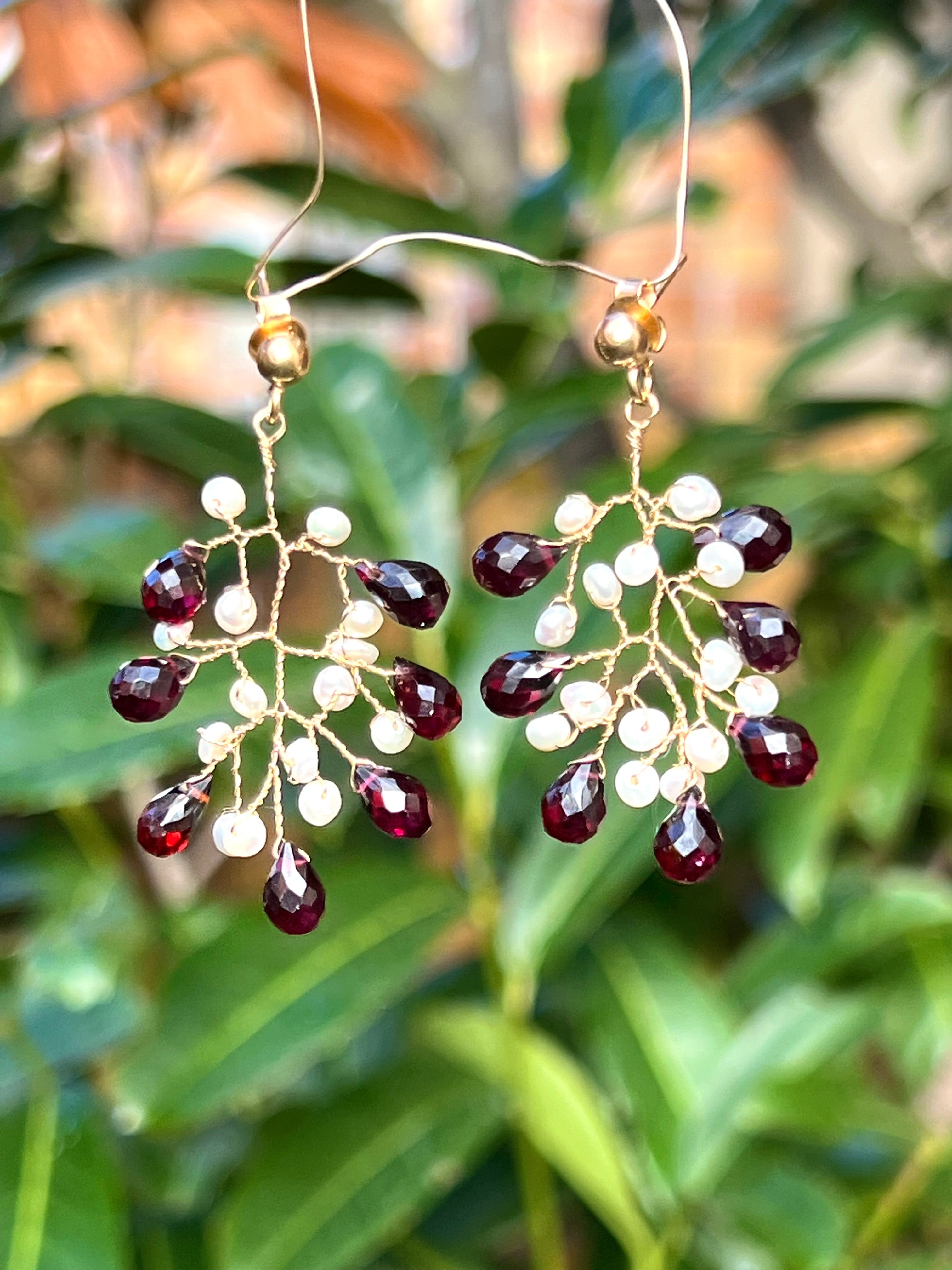 Garnet and pearl branch earrings Dangle & Drop Earrings
