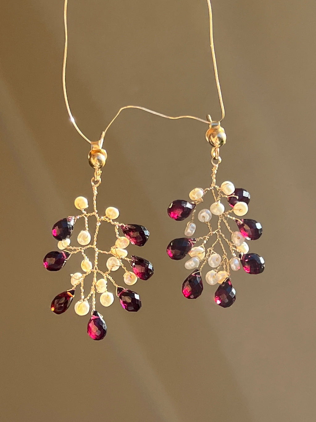 Garnet and pearl branch earrings Dangle & Drop Earrings