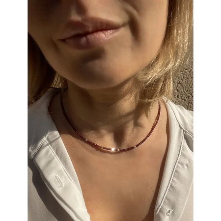 Garnet choker solid gold 18k minimalist necklace