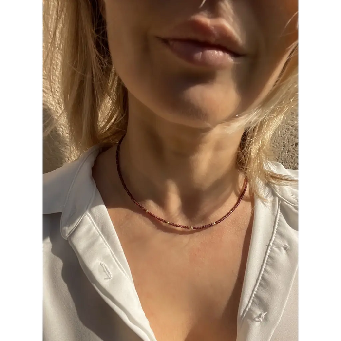 Garnet choker solid gold 18k minimalist necklace