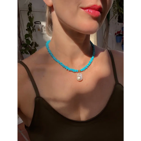 Genuine American turquoise and baroque pearl necklace