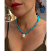 Genuine American turquoise and baroque pearl necklace