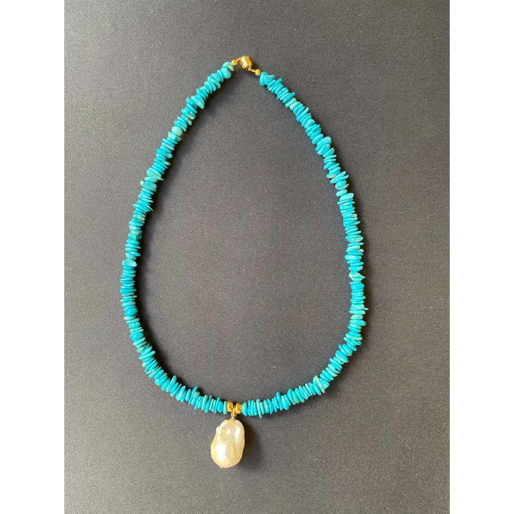 Genuine American turquoise and baroque pearl necklace