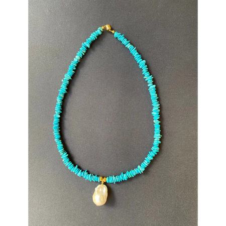 Genuine American turquoise and baroque pearl necklace