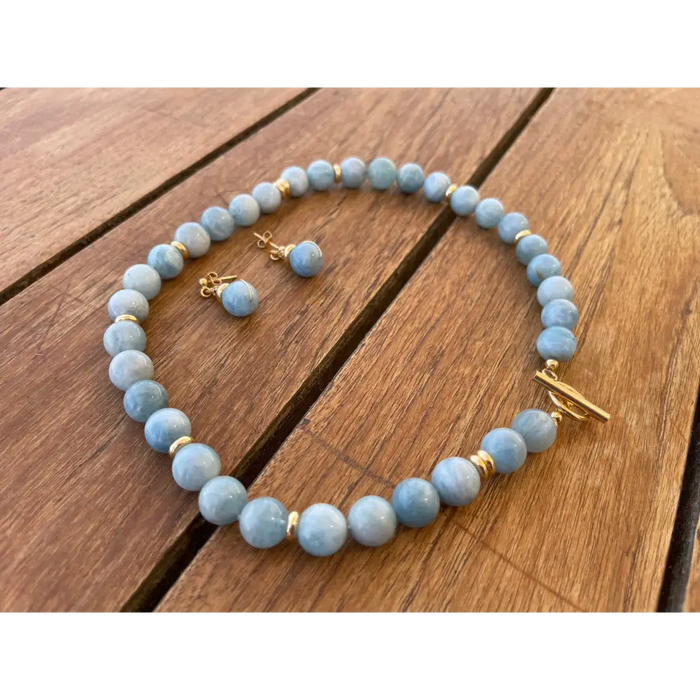 Genuine aquamarine beaded necklace top quality aquamarine