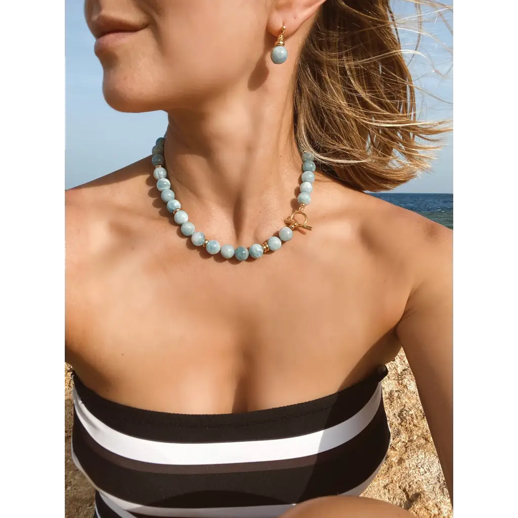 Genuine aquamarine beaded necklace top quality aquamarine