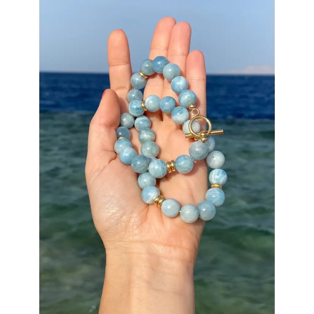 Genuine aquamarine beaded necklace top quality aquamarine