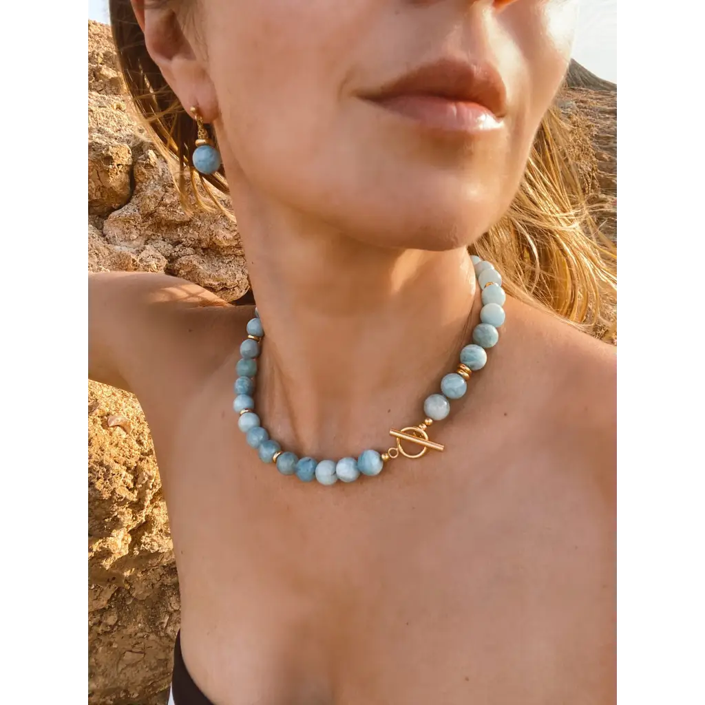 Genuine aquamarine beaded necklace top quality aquamarine