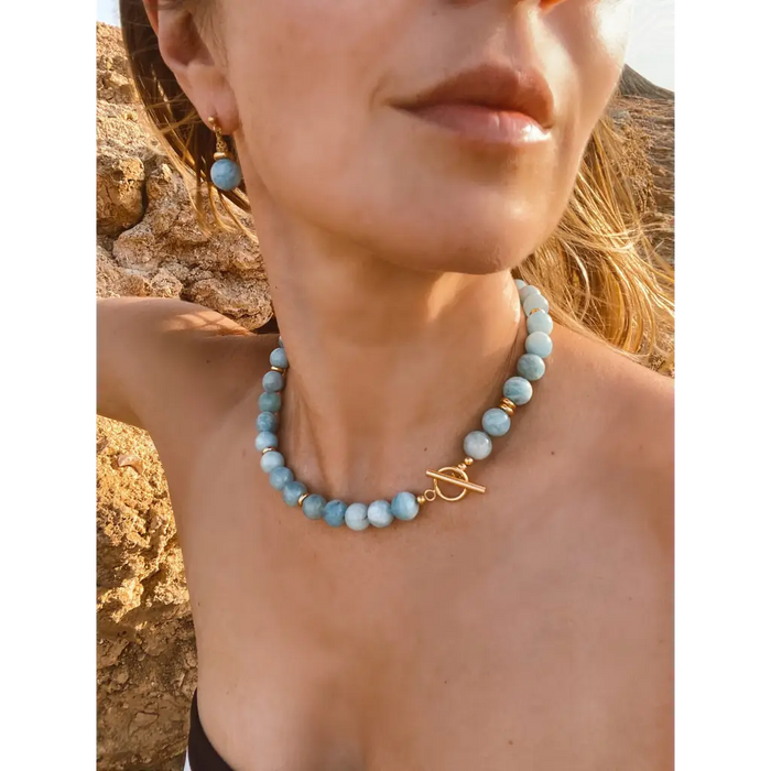 Genuine aquamarine beaded necklace top quality aquamarine