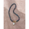 Genuine fresh water black pearl necklace with baroque pearl