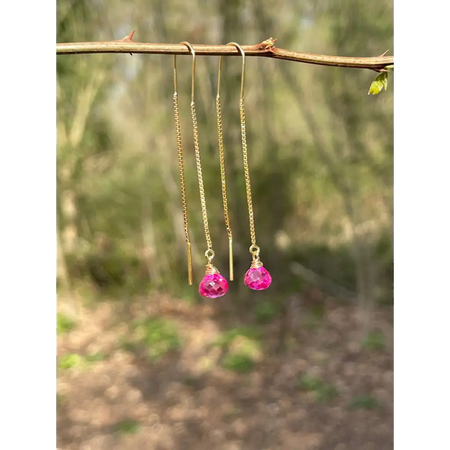 Genuine pink spinel threader earrings dainty gemstone drop