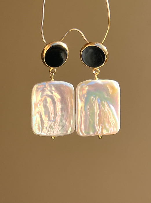Geometric Earrings With Square Baroque Pearls Dangle & Drop