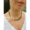 Green garnet beaded necklace statement gemstone and pearl