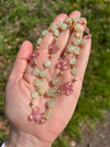 Green Jade And Strawberry Quartz Gemstone Necklace Crystal