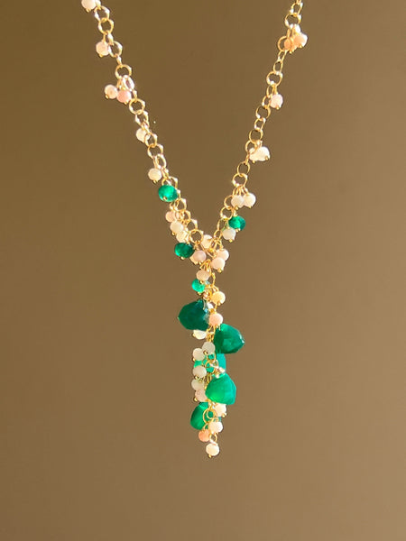 Green Onyx and Peruvian Opal Lariat Necklace Chains