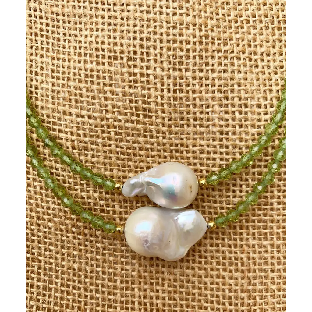 Green Peridot and Baroque Pearl Necklace Green necklace