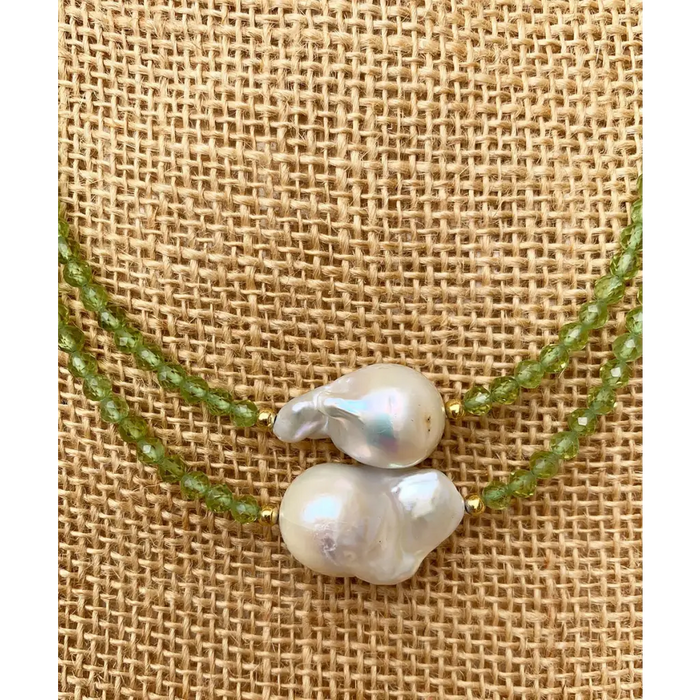 Green Peridot and Baroque Pearl Necklace Green necklace