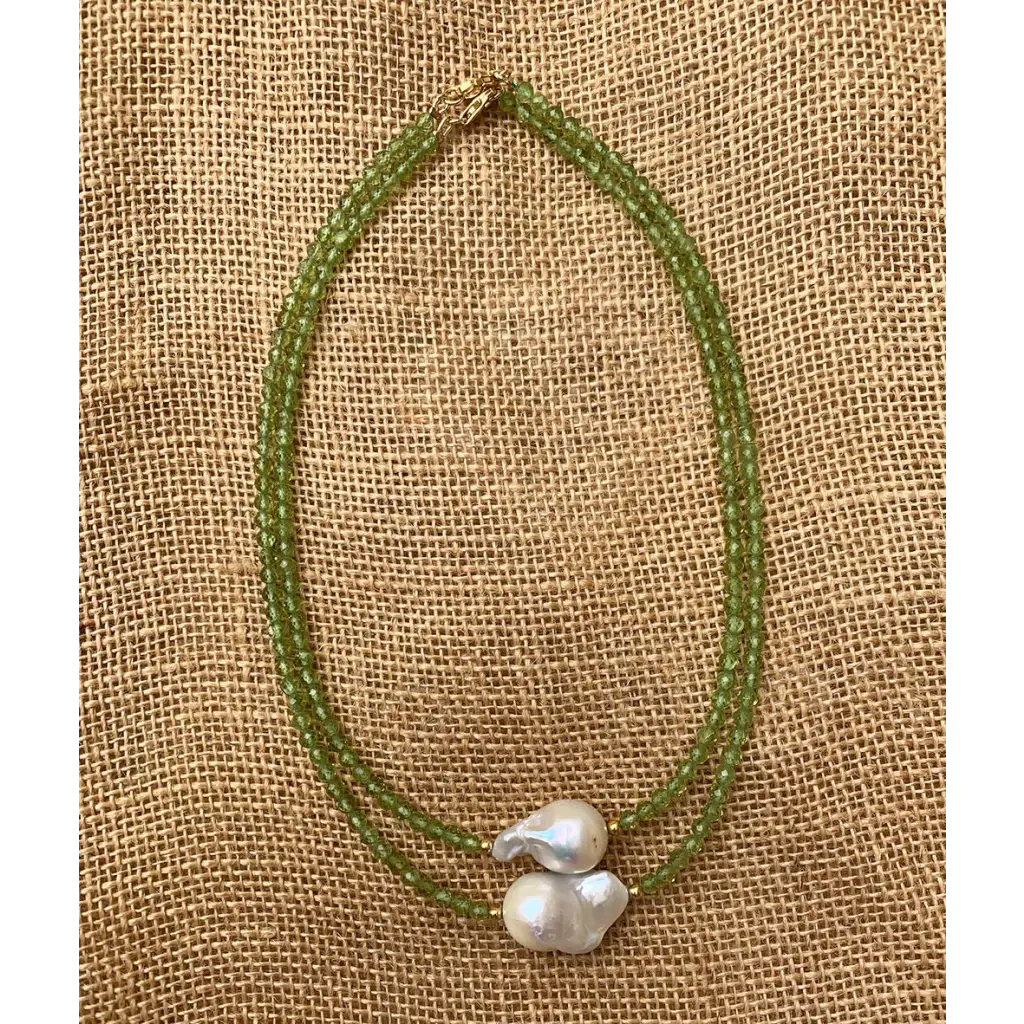 Green Peridot and Baroque Pearl Necklace Green necklace