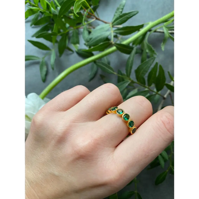 Green zircon gold plated 925 silver ring multi stone ring