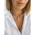Grey pearl necklace with white baroque pearl pendant gold