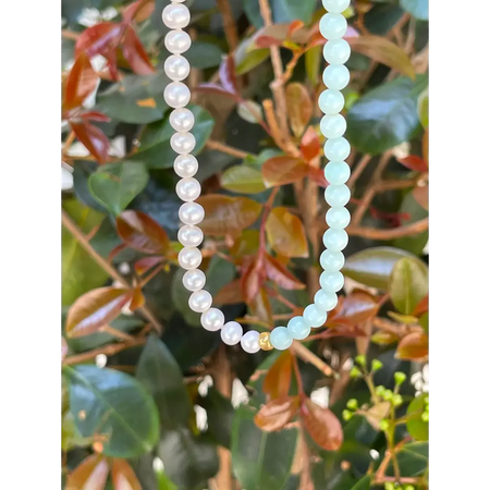 Half pearl half amazonite beaded necklace fashion asymmetric