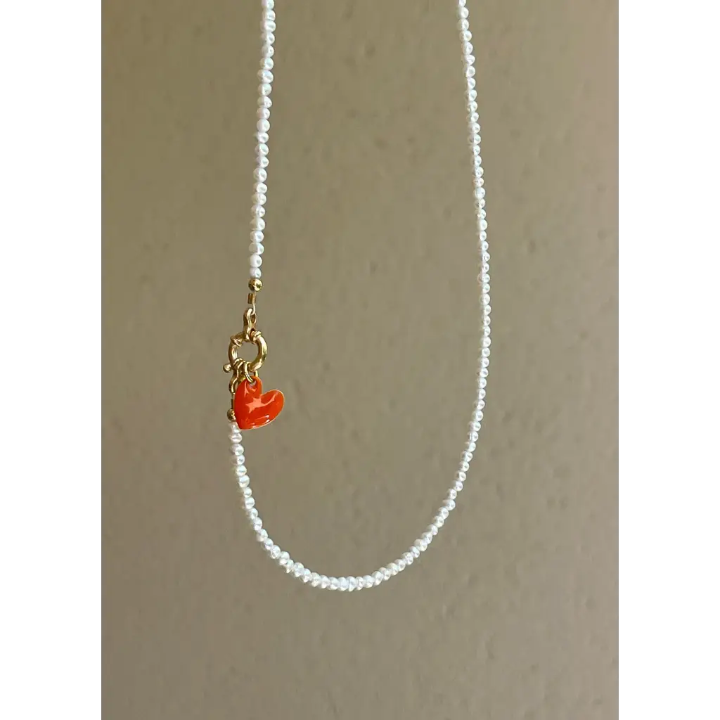 Heart necklace tiny fresh water pearl necklace with heart