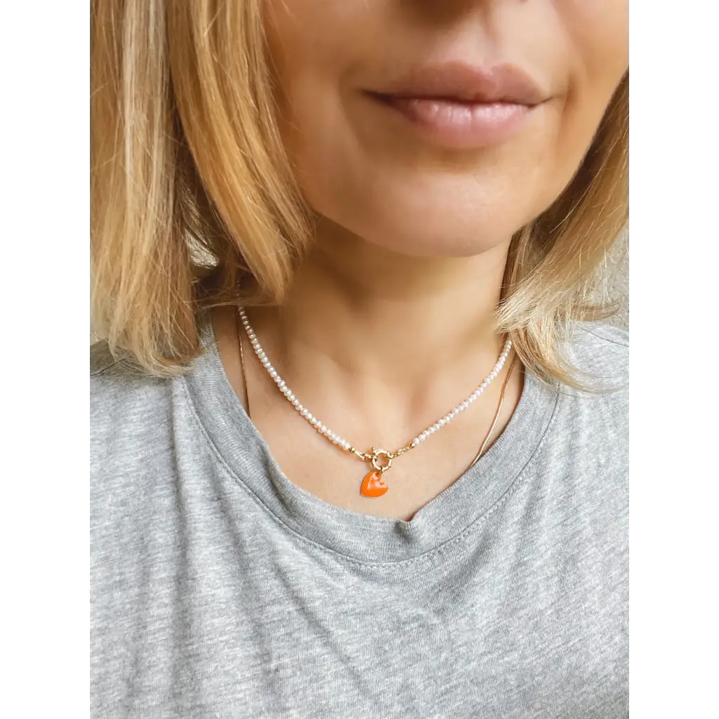 Heart necklace tiny fresh water pearl necklace with heart
