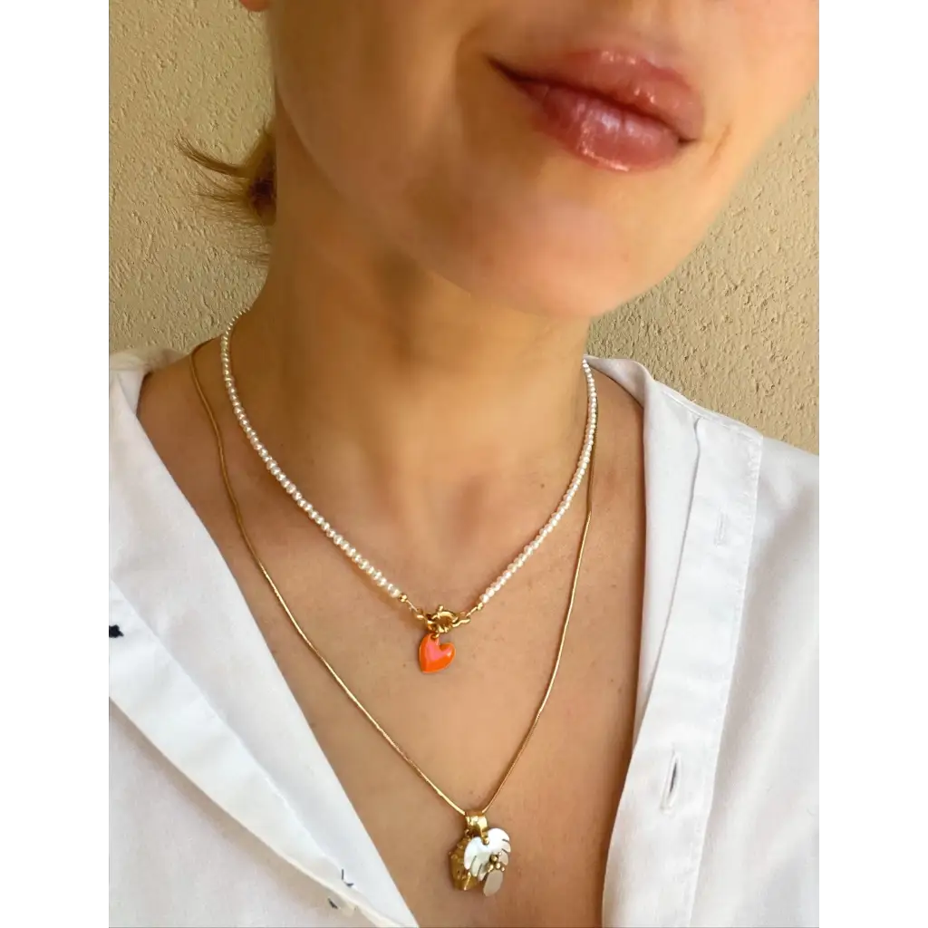 Heart necklace tiny fresh water pearl necklace with heart