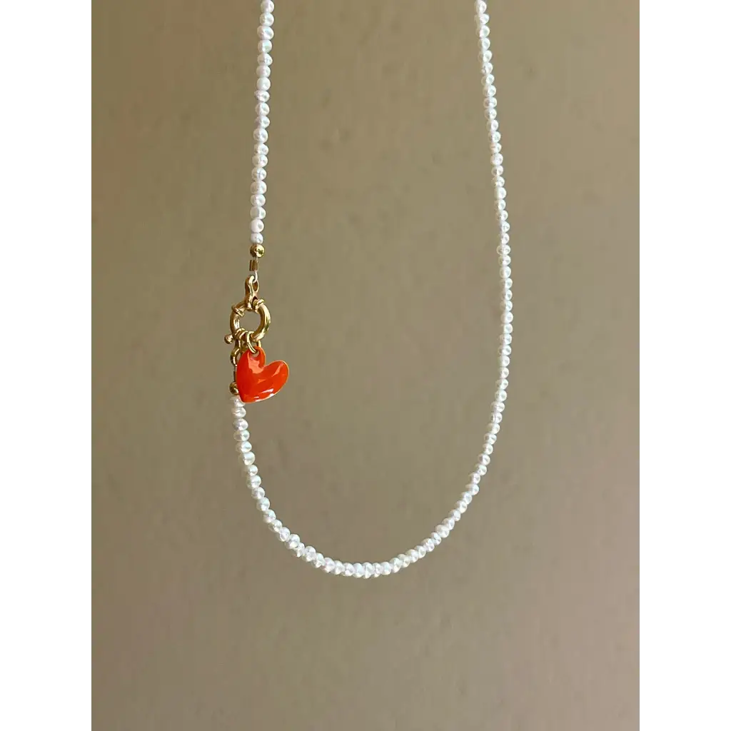 Heart necklace tiny fresh water pearl necklace with heart