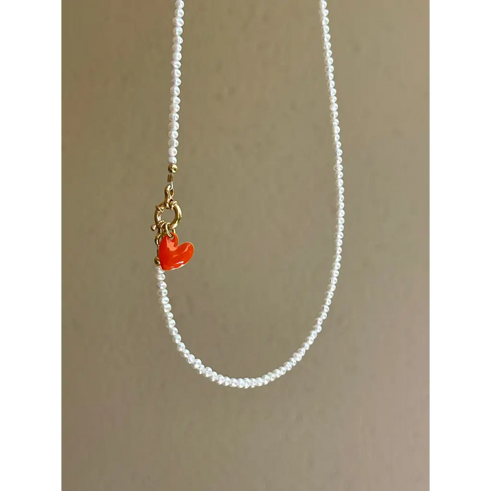 Heart necklace tiny fresh water pearl necklace with heart