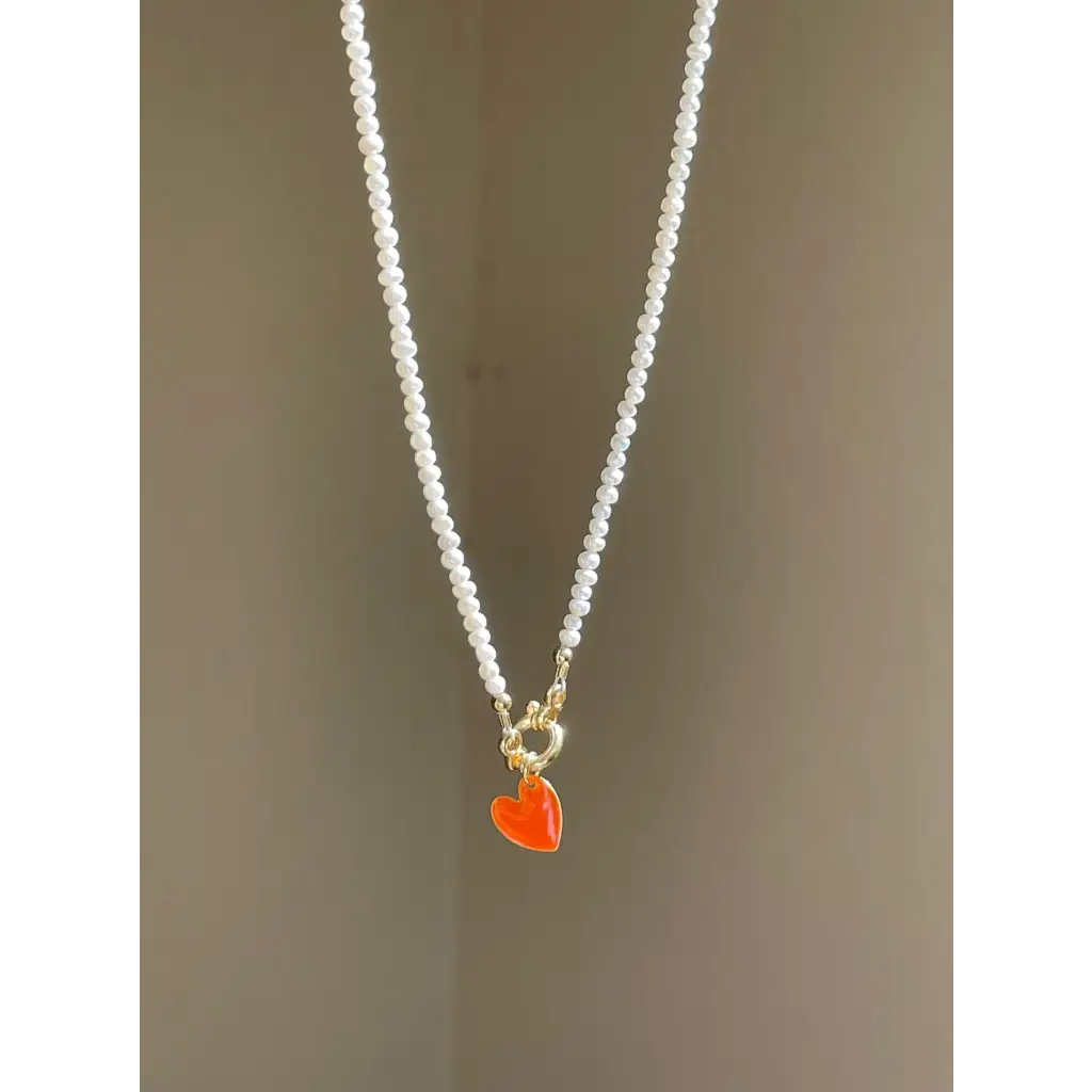 Heart necklace tiny fresh water pearl necklace with heart
