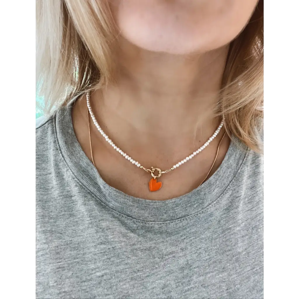 Heart necklace tiny fresh water pearl necklace with heart