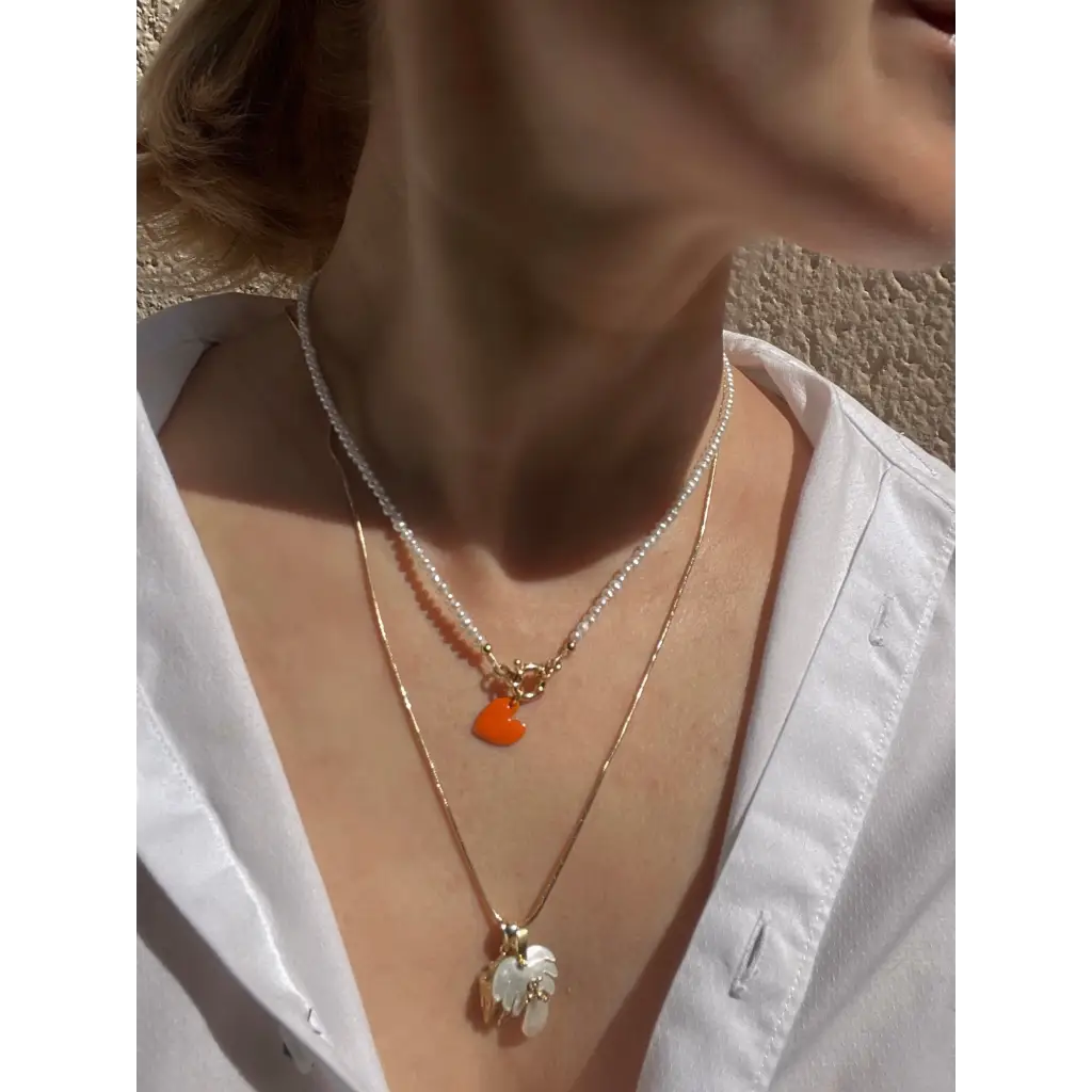 Heart necklace tiny fresh water pearl necklace with heart