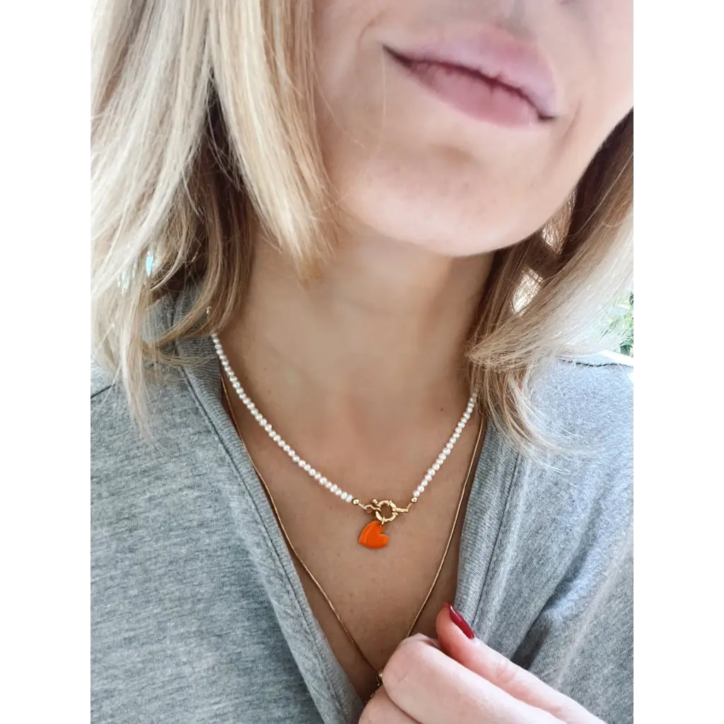 Heart necklace tiny fresh water pearl necklace with heart