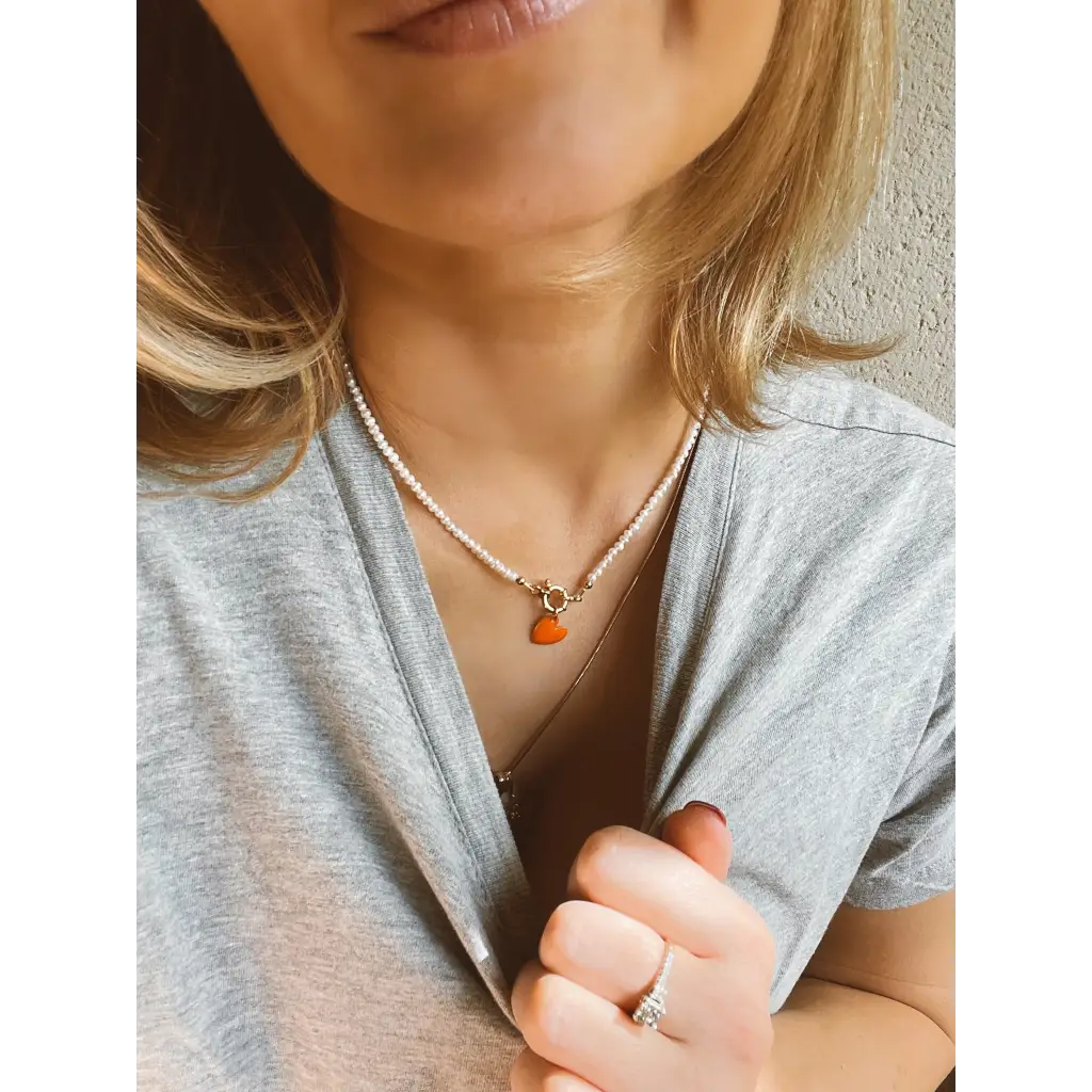 Heart necklace tiny fresh water pearl necklace with heart