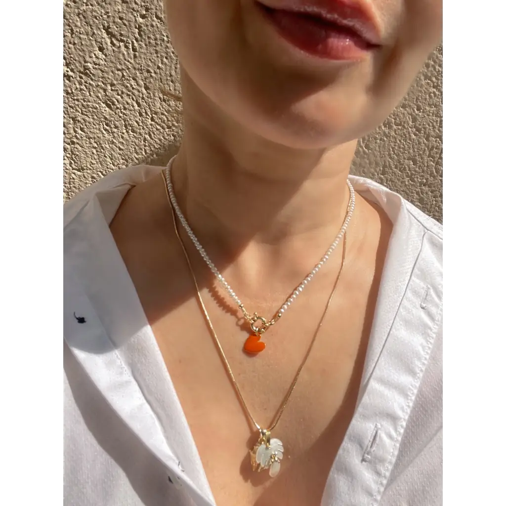 Heart necklace tiny fresh water pearl necklace with heart