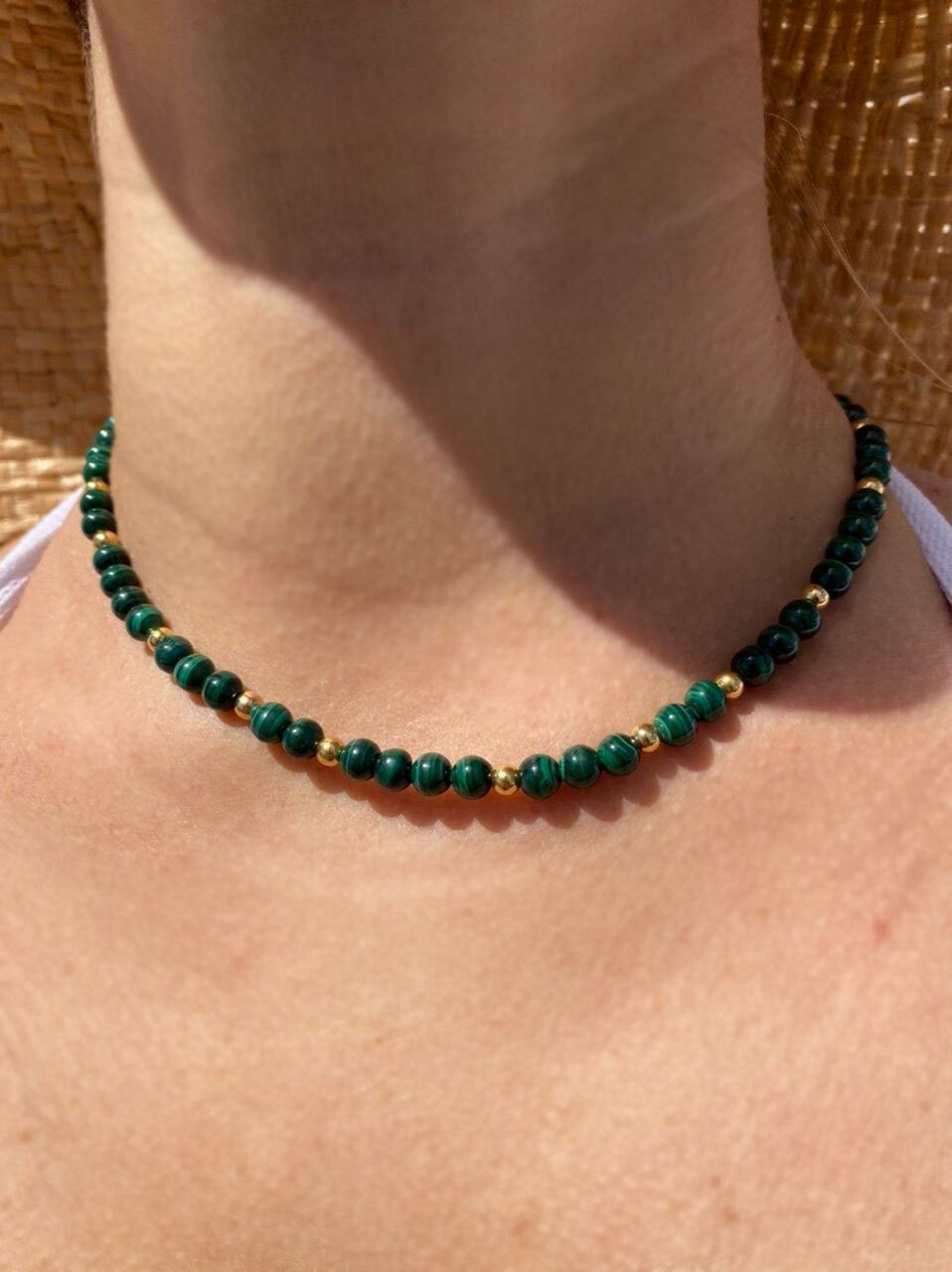 Malachite & Gold-Filled Silver Beaded Necklace