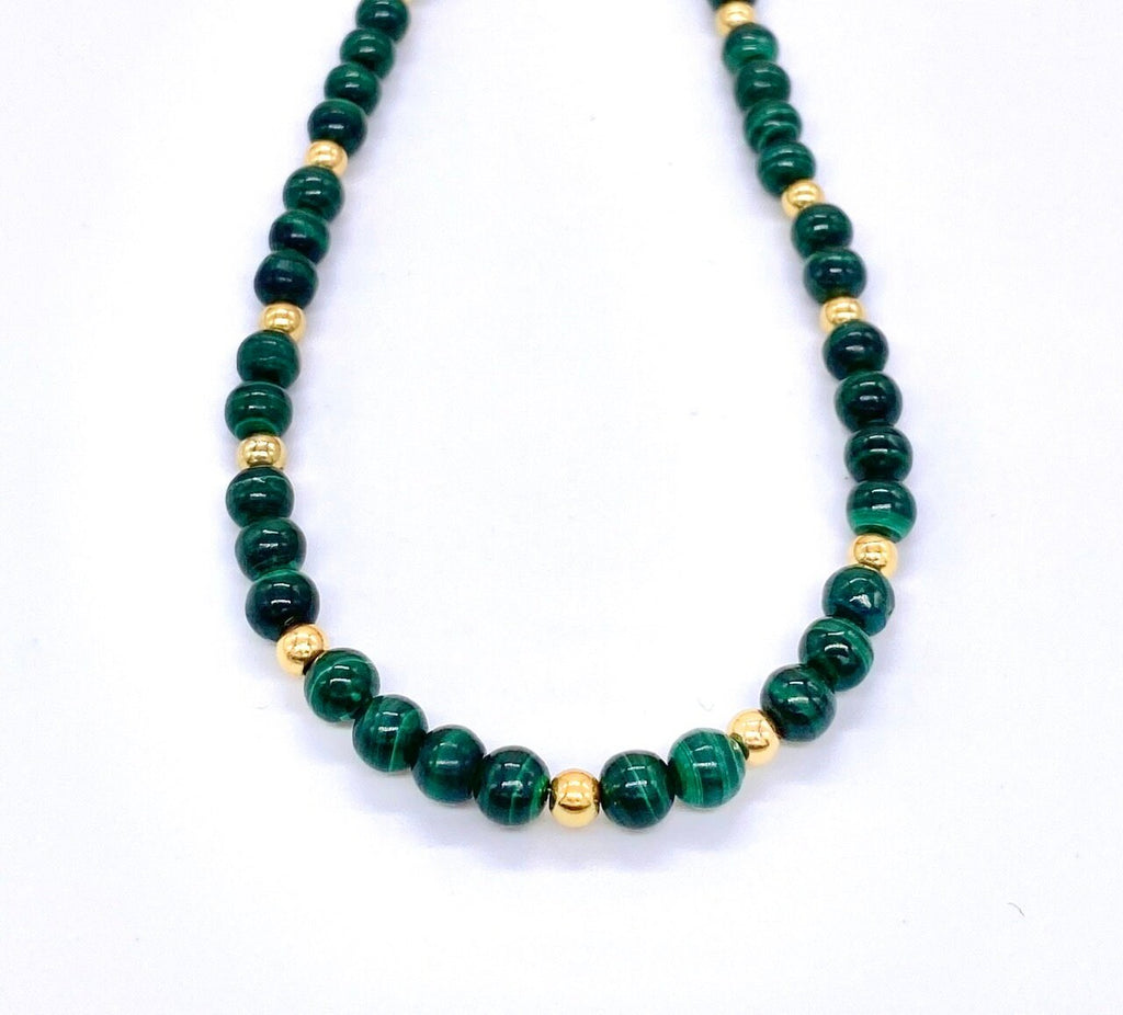 Malachite & Gold-Filled Silver Beaded Necklace