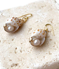 Shells and Pearl Gold Plated Silver Earrings, Sea snail shells, real pearls