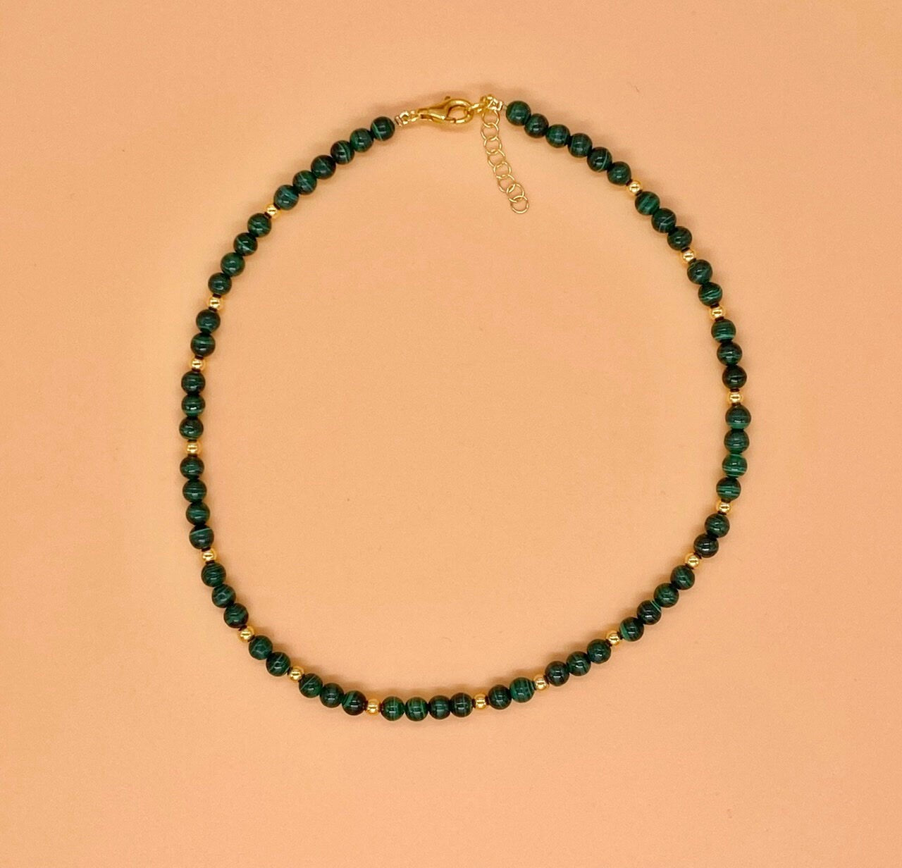 Malachite & Gold-Filled Silver Beaded Necklace