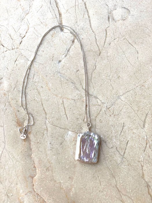 Square Baroque Pearl Pendant on Silver Chain, Genuine Pearl, Minimalist Jewelry