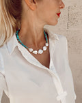 Turquoise howlite and Baroque Pearls Necklace, Summer Necklace, Turquoise Jewelry, Natural Stones