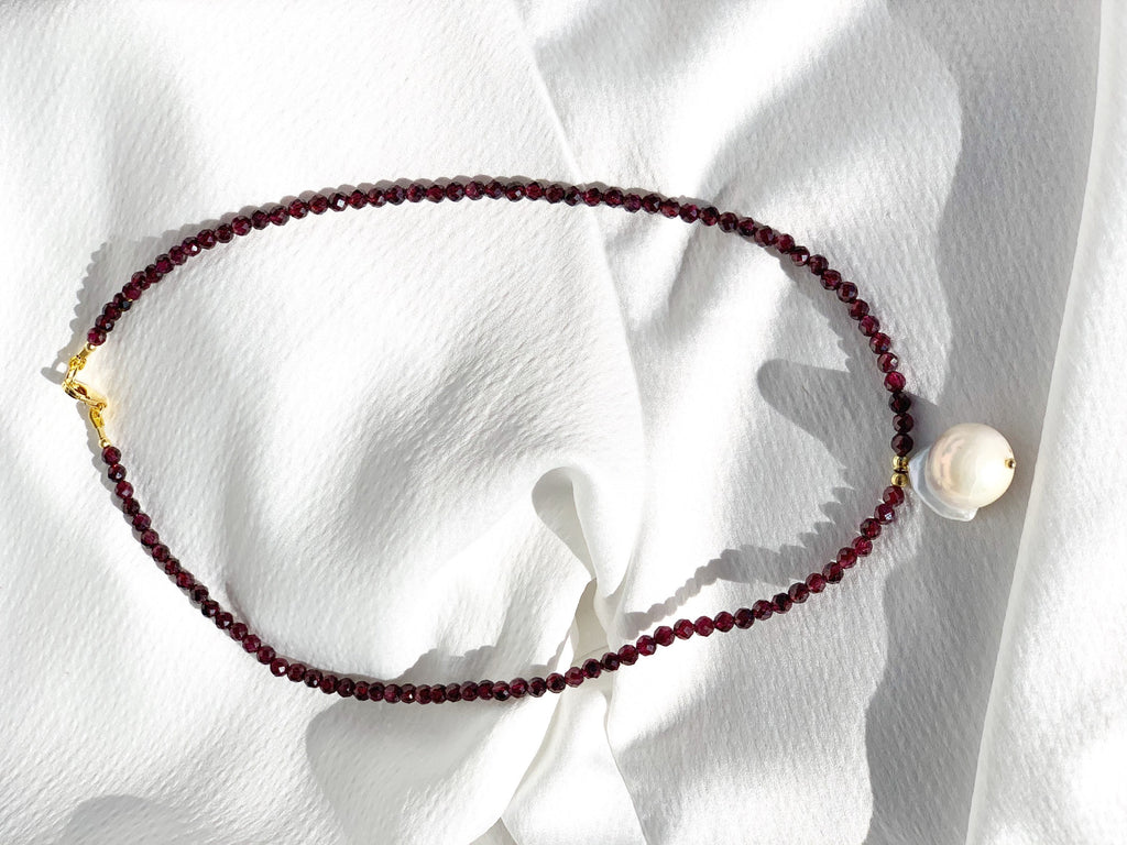 Garnet and baroque pearl necklace