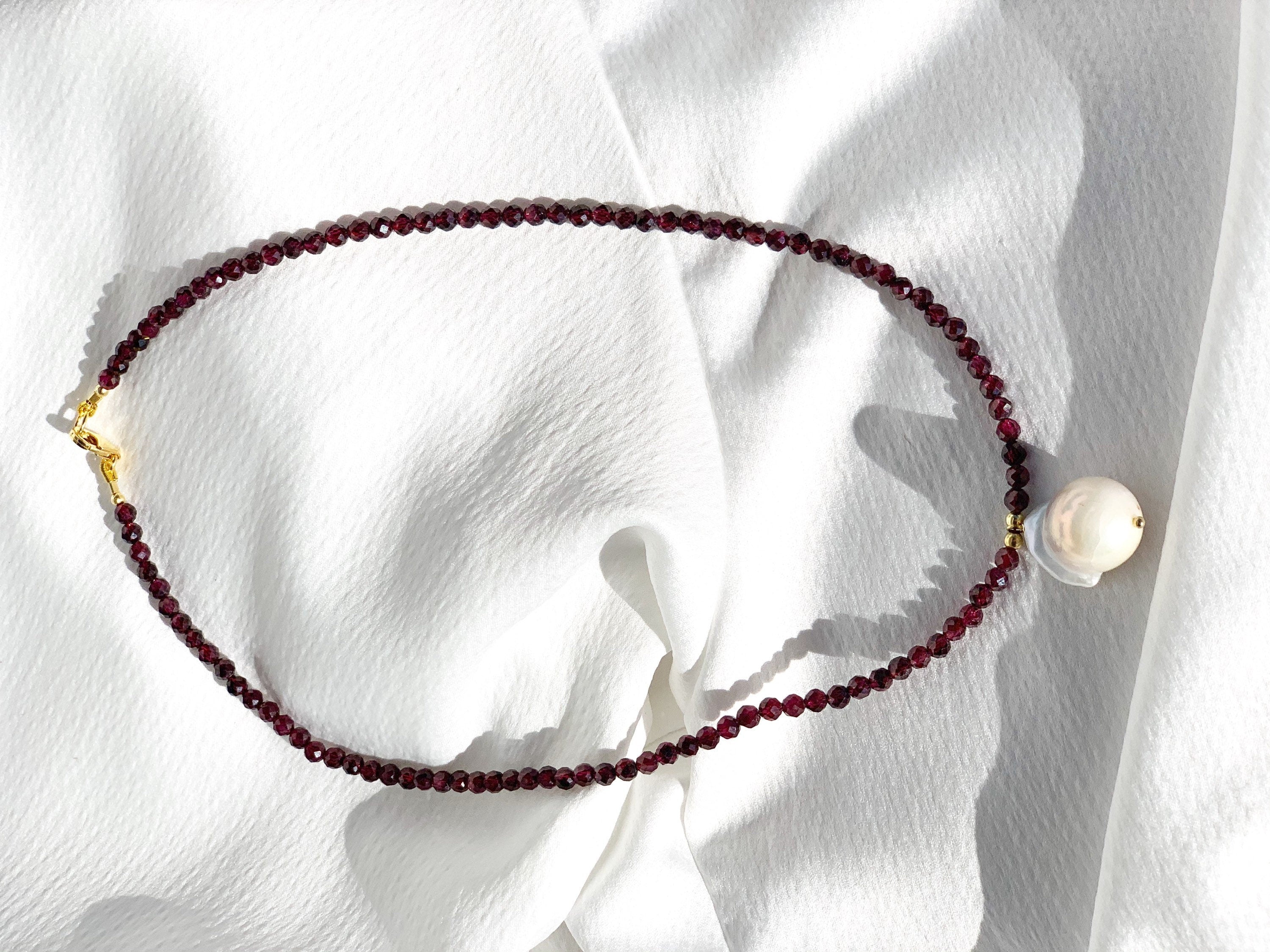 Garnet and baroque pearl necklace