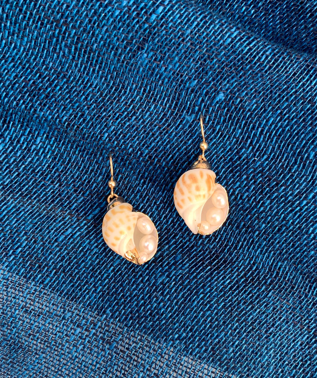 Sea shell and real pearls earrings