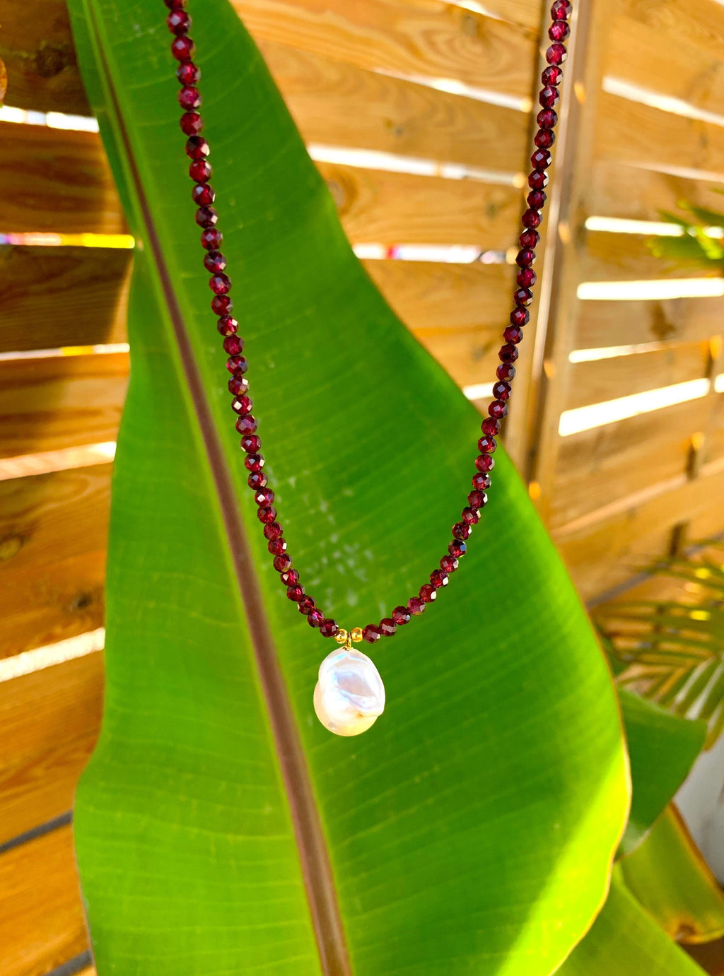 Garnet and baroque pearl necklace